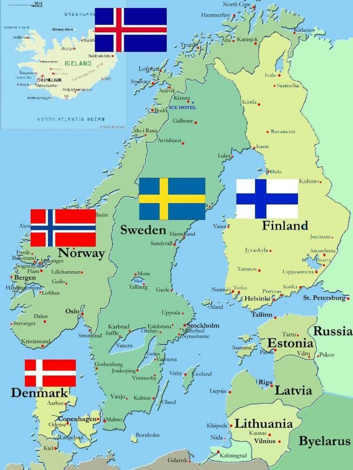 Scandinavian countries. Норвегия Швеция Финляндия на карте.