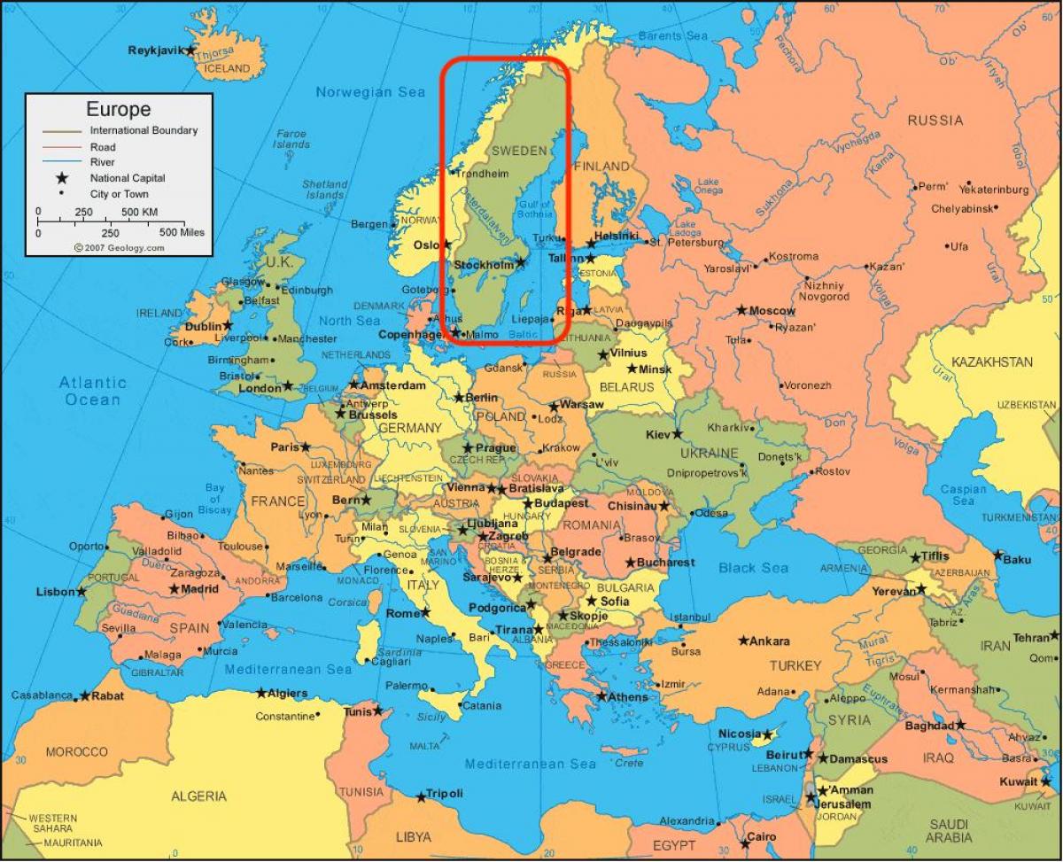 карта Европы Швеция