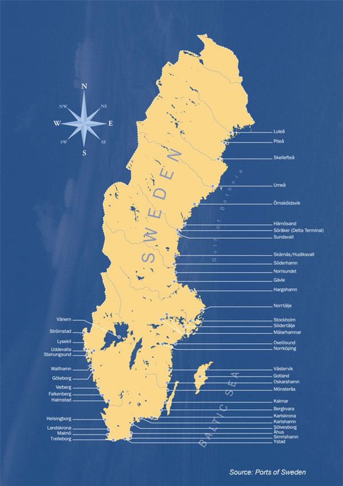 карта Швеции порты