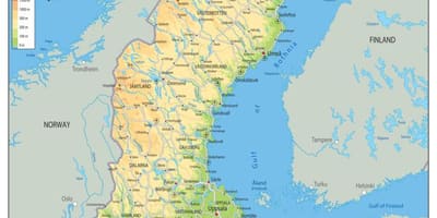 Физическая карта Швеции